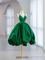 Green V-Neck Satin Short Prom Dress, A-Line Green Evening Dress