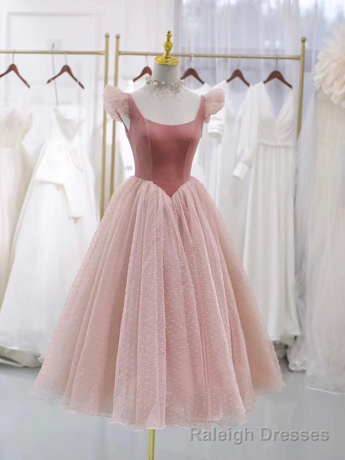 Pink Velvet Tulle Short Prom Dress, Lovely A Line Homecoming Prom Dress