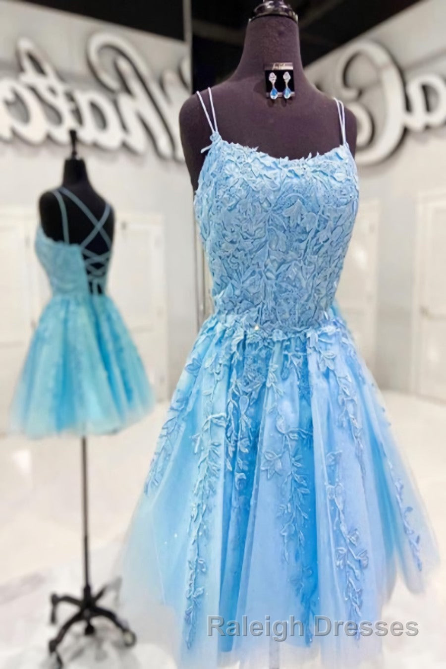 Lace Applique A-line Homecoming Dress Short Prom Dress,Semi Formal Dresses Secondary image