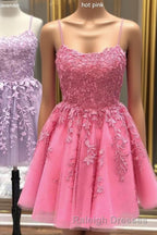 Lace Applique A-line Homecoming Dress Short Prom Dress,Semi Formal Dresses