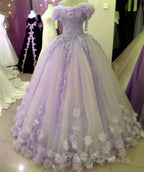 Lace Appliques Ball Gown Quinceanera Dresses Tulle Flowers