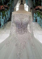Lace Appliques & Beadings Tulle Bateau A-Line Wedding Dress
