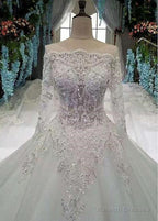 Lace Appliques & Beadings Tulle Bateau A-Line Wedding Dresses