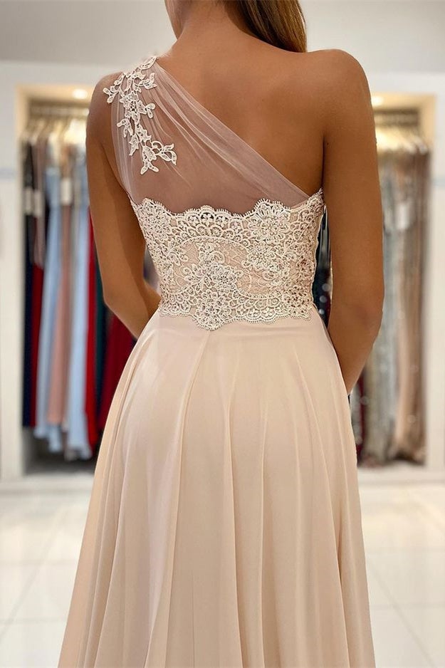 Lace Appliques Sleeveless One-Shoulder Prom Dress