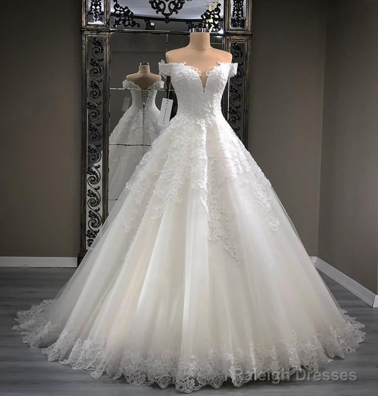 Lace Appliques Sweetheart Tulle Ball Gowns Wedding Dresses Off The Shoulder