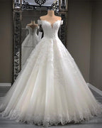 Lace Appliques Sweetheart Tulle Ball Gown Wedding Dress Off The Shoulder