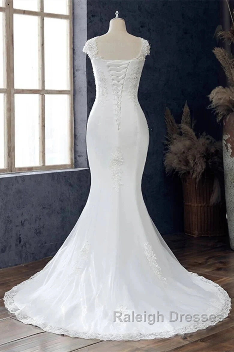 Lace Beaded Cap Sleeve Trumpet Wedding Dress Secondary image