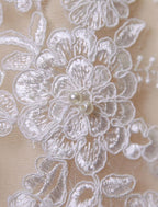 Lace Boho Wedding Dress Fleshcolor Tulle Bridal Gown Backless A-Line Court Train Beach Wedding Dress With Detachable Satin Sash