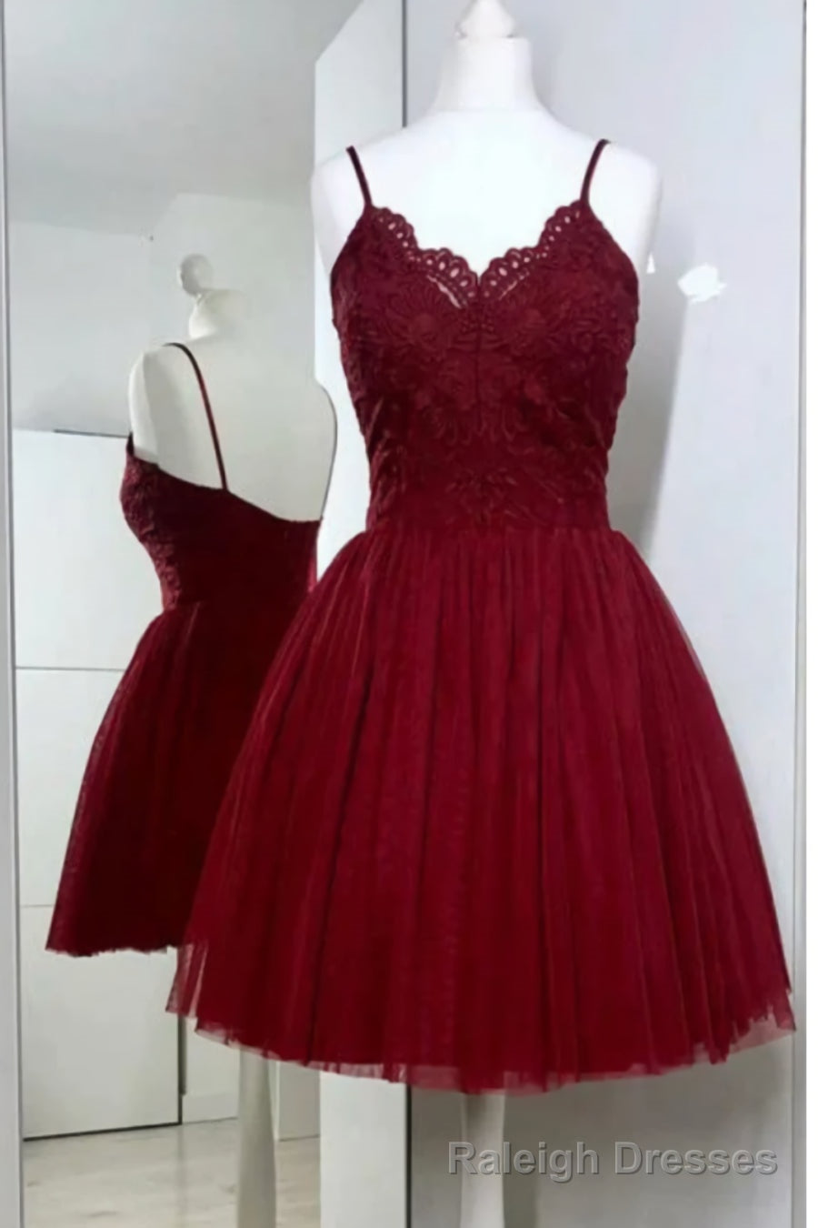Lace Burgundy Short Homecoming Dresses,Short Ball Gown Prom Dress