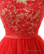 Lace Cute Red Short Homecoming Dresses