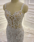 Lace Embroider Wedding Dress Mermaid Sweetheart Spaghetti Straps