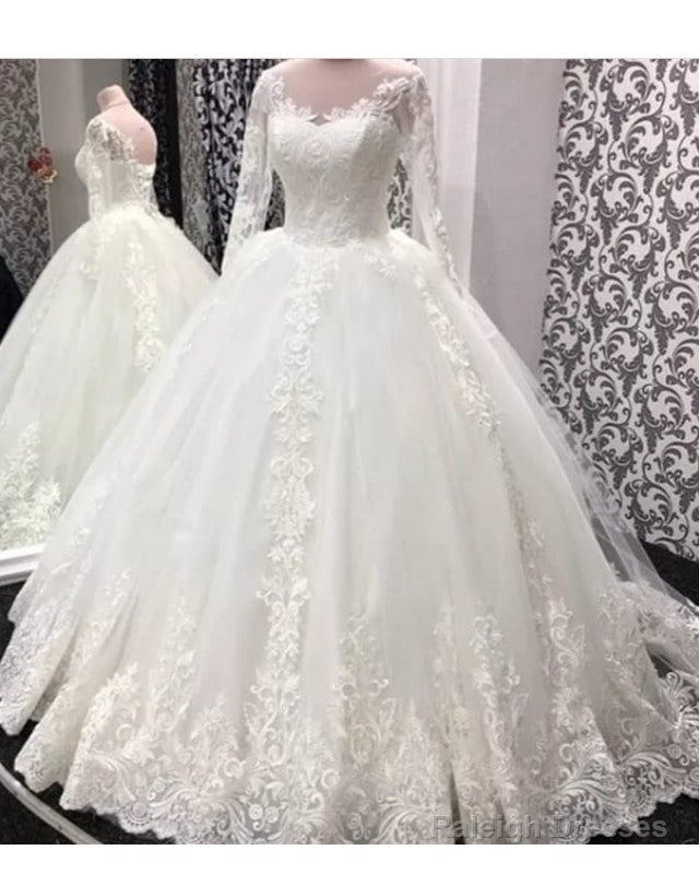 Lace Embroidery Ball Gown Wedding Dress Long Sleeves