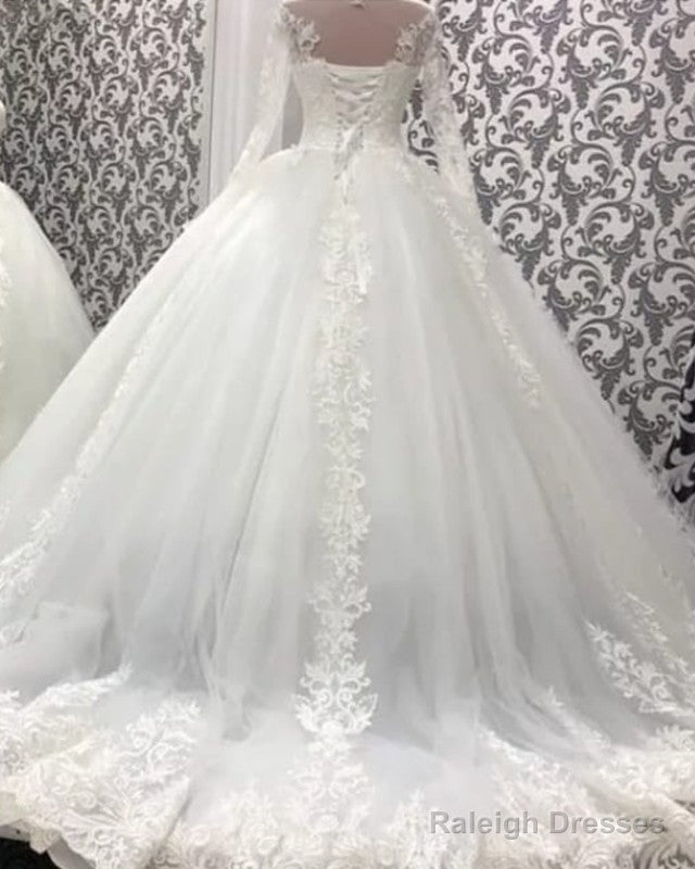 Lace Embroidery Ball Gown Wedding Dress Long Sleeves