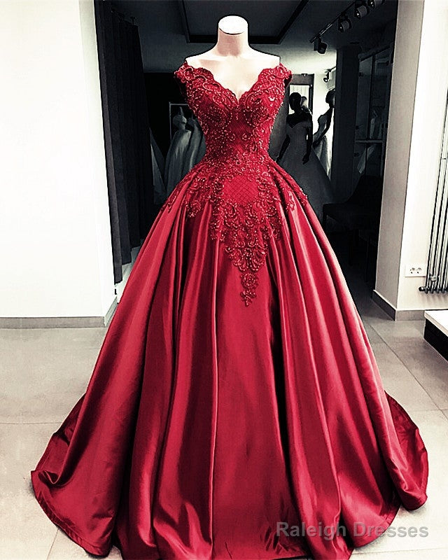 Lace Embroidery Beaded V-Neck Satin Ball Gown Prom Dress Secondary image