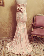 Lace Embroidery Sweetheart Bow Back Prom Dress Mermaid