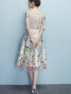 Lace Floral Elegant 1/2 Sleeves Knee Length Round Neckline Prom Dresses Homecoming Dresses Prom Dresses