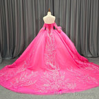Lace Hot Pink Sequins Ball Gown Quinceaera Dress