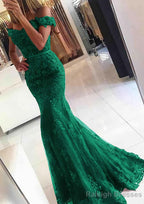Lace Long Dress Floor Length Trumpet/Mermaid Sleeveless Off-The-Shoulder Zipper Prom Dress With Appliqued Beaded