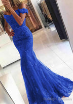 Lace Long Dress Floor Length Trumpet/Mermaid Sleeveless Off-The-Shoulder Zipper Prom Dress With Appliqued Beaded