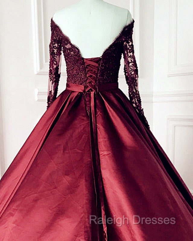 Lace Long Sleeves Ball Gown Satin Dresses Off The Shoulder Secondary image