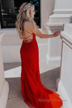 Lace Mermaid Backless Prom Dress