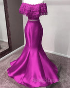 Lace Off Shoulder Mermaid Two Piece Prom Dresses