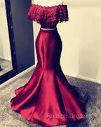 Lace Off Shoulder Mermaid Two Piece Prom Dresses