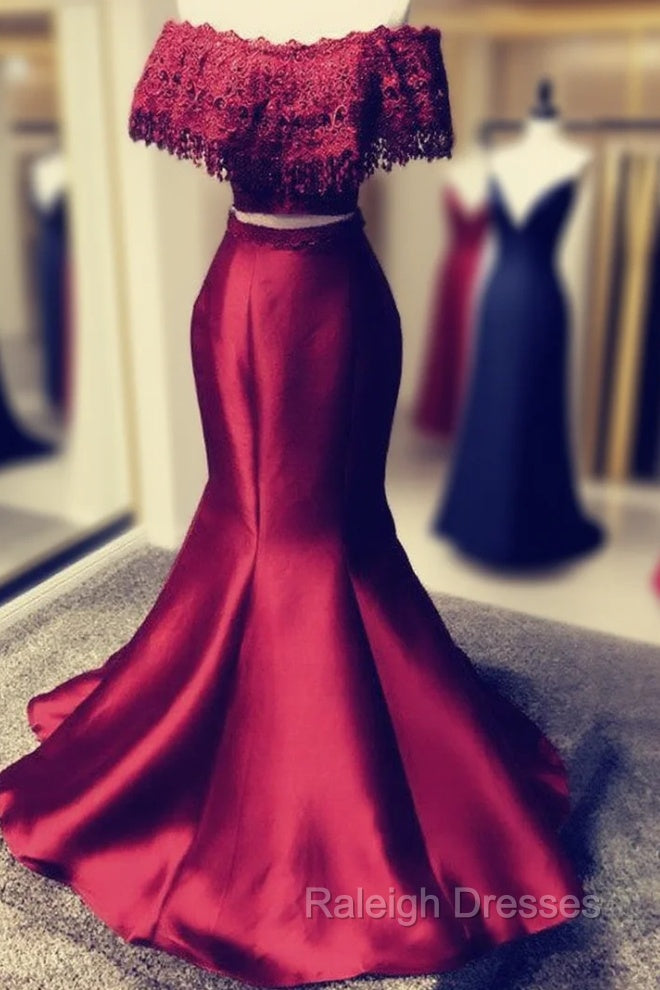 Lace Off Shoulder Mermaid Two Piece Prom Dresses Main image
