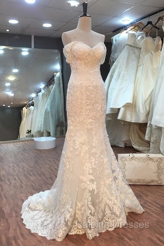 Lace Off Shoulder Mermaid Wedding Dresses Removable Skirt Secondary image