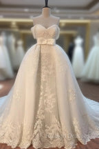 Lace Off Shoulder Mermaid Wedding Dresses Removable Skirt