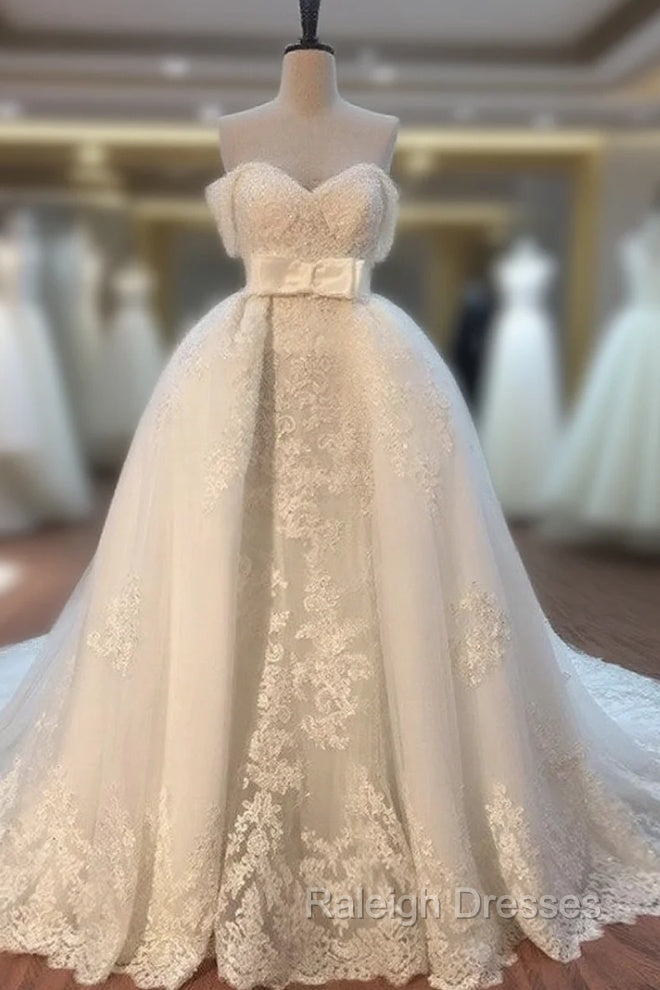 Lace Off Shoulder Mermaid Wedding Dresses Removable Skirt