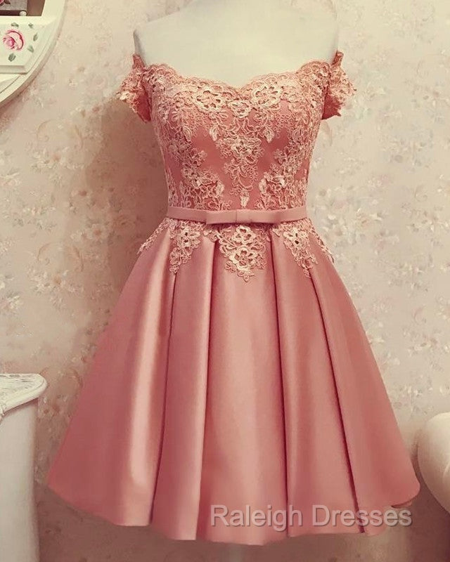 Lace Off Shoulder Satin Homecoming Dress Bow Sashes