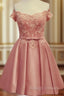 Lace Off Shoulder Satin Homecoming Dresses Bow Sashes