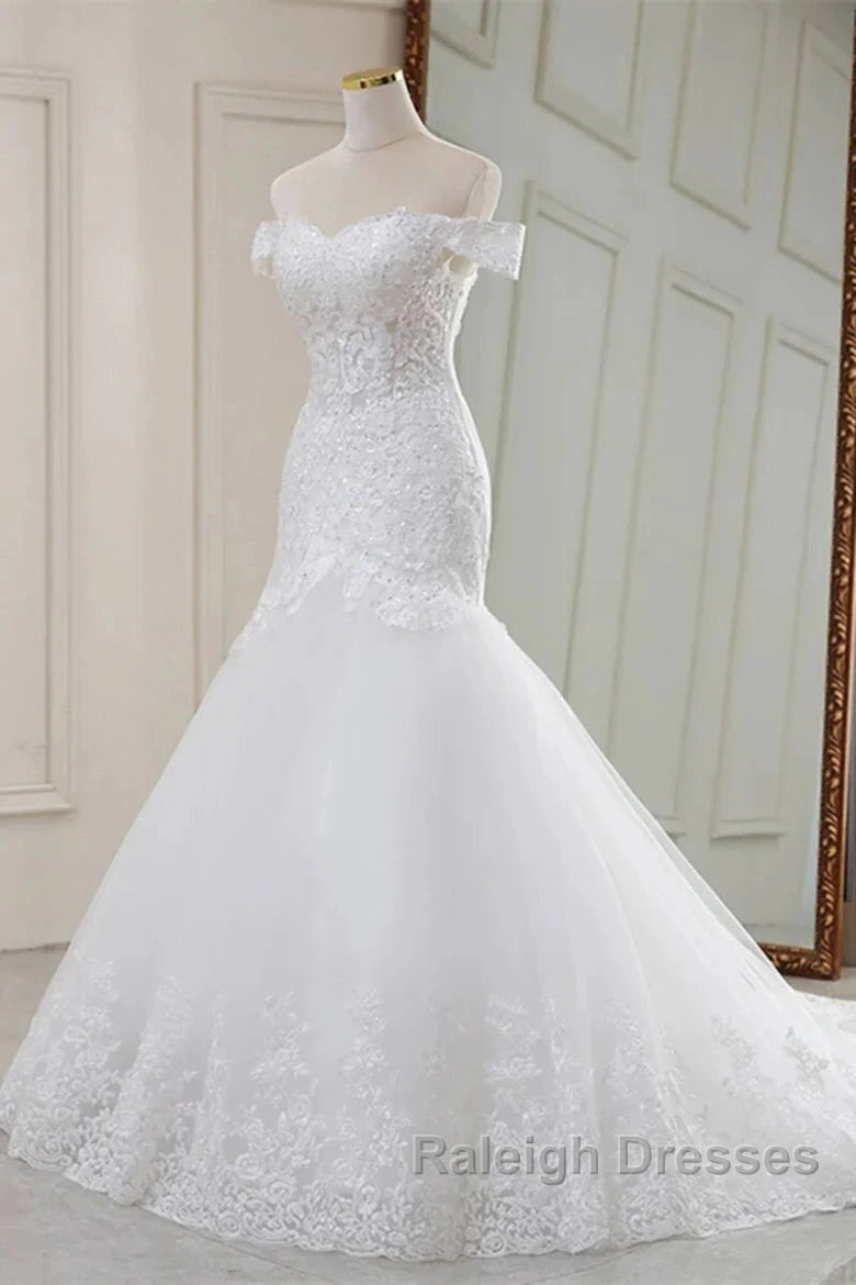 Lace Off-The-Shoulder Trumpet Long Wedding Dresses