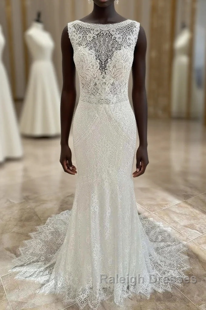 Lace Open Back Mermaid Long Wedding Dress Main image