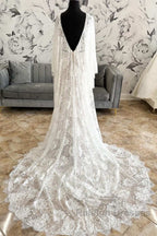 Lace Plunge V Mermaid Long Wedding Dress With Bell Sleeves