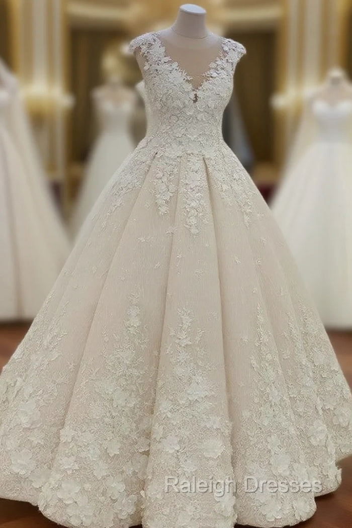 Lace Princess Wedding Dresses Cap Sleeves Main image