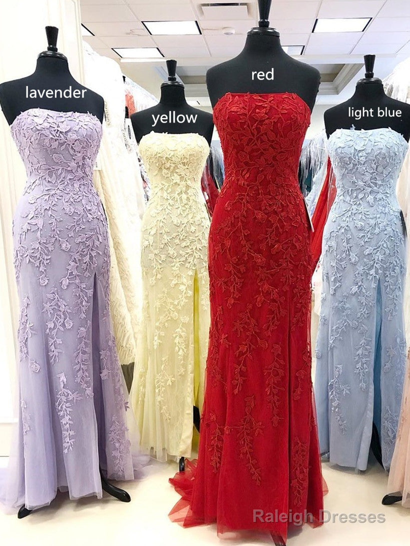Lace Prom Dress Long With Slit, Evening Dress, Formal Dress, Dance Dresses