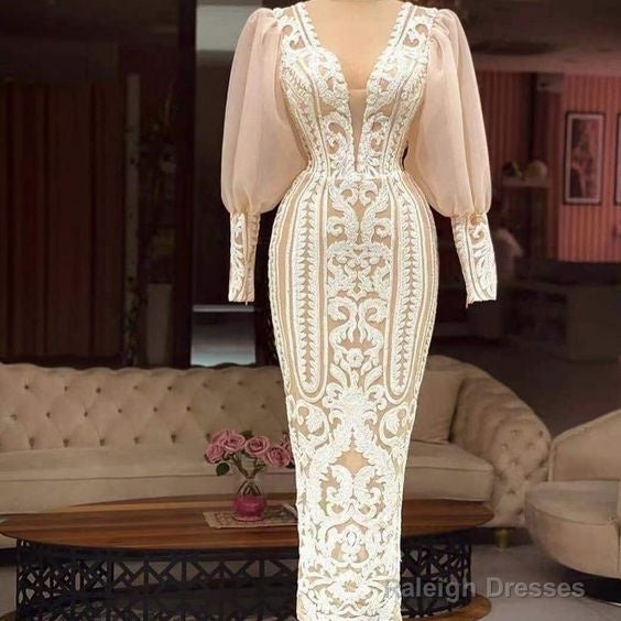Lace Prom Dress Mermaid Prom Dress Long Sleeve Prom Dress Sheath Prom Dress Arabic Prom Dress Main image