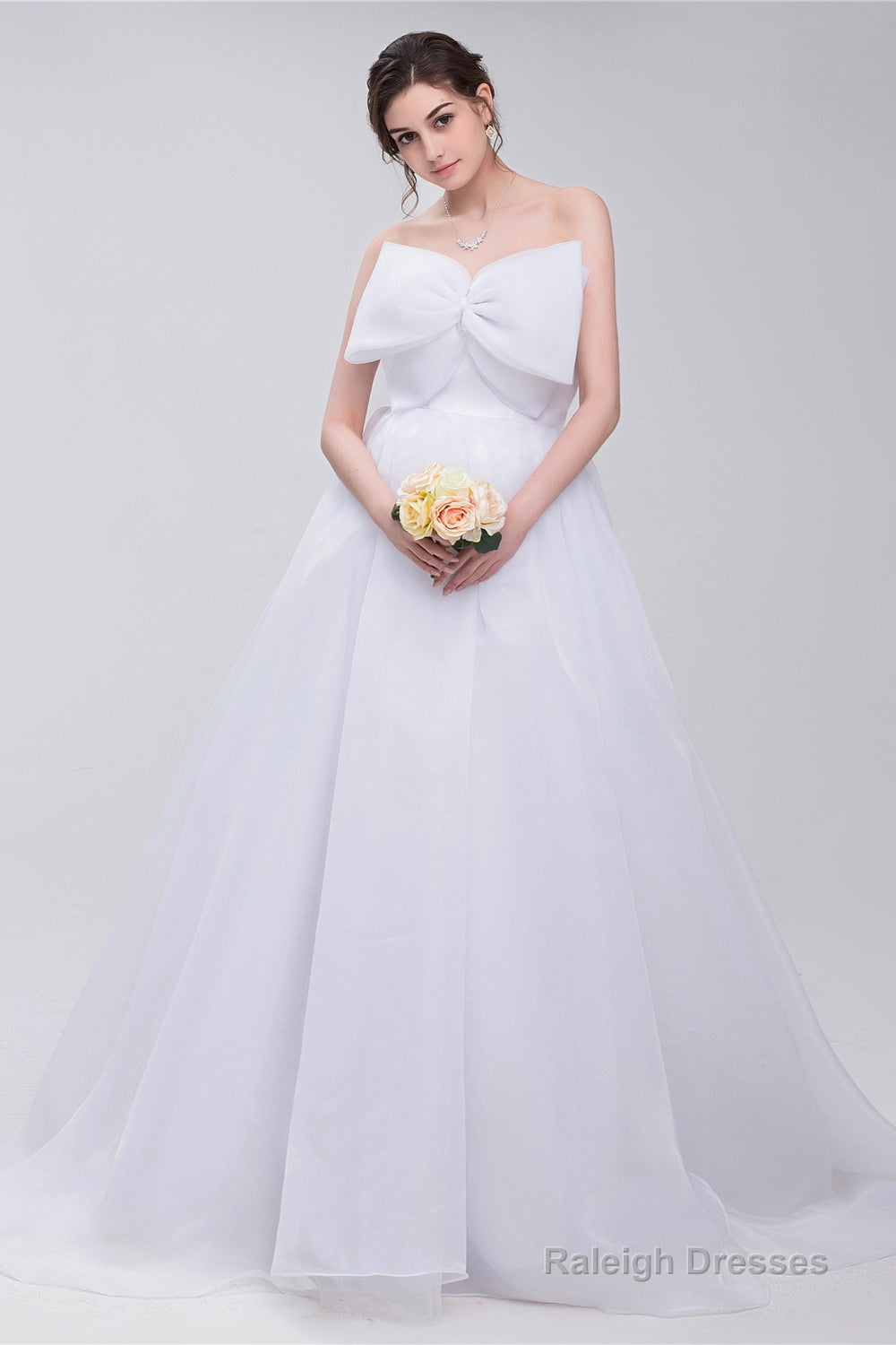 Lace Sheer Waist Long Pleated A-line Train Wedding Dresses with Half Sleeves Main image