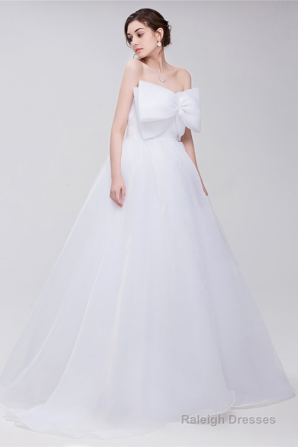 Lace Sheer Waist Long Pleated A-line Train Wedding Dresses with Half Sleeves