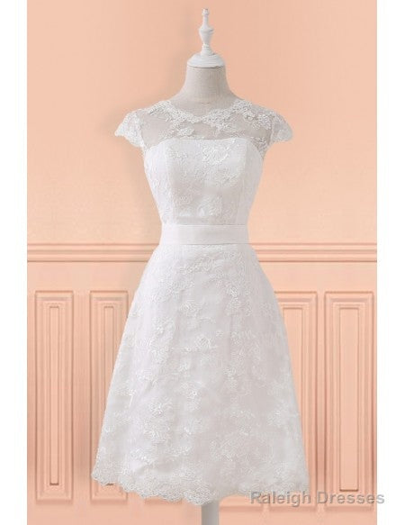 Lace Short Belt Cap Sleeve Wedding Reception Dresses For Mature Brides Secondary image