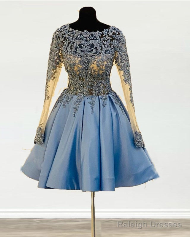 Lace Sleeves Satin Homecoming Dress Short Main image