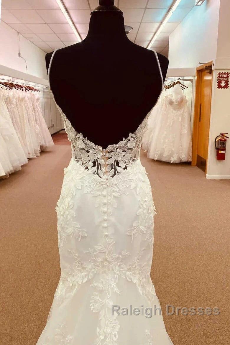 Lace Straps Backless Trumpet Long Wedding Dress Secondary image