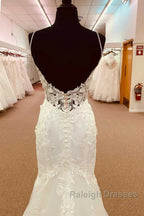 Lace Straps Backless Trumpet Long Wedding Dress