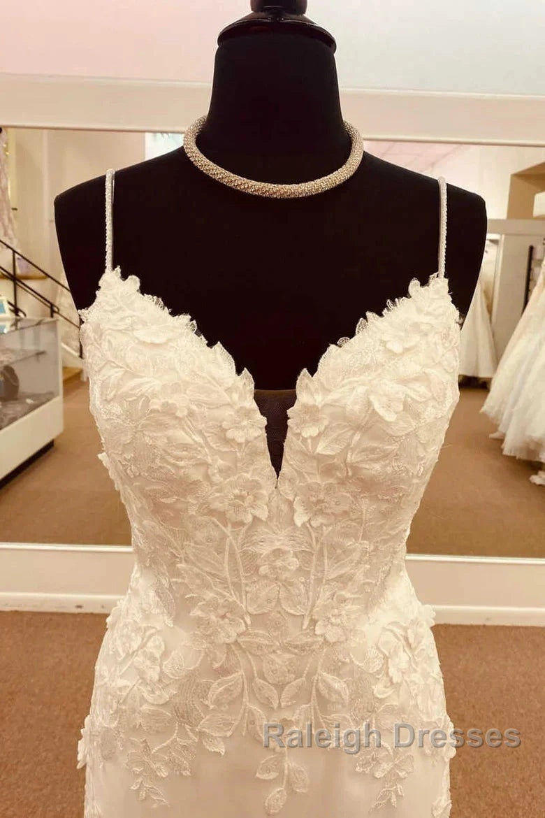 Lace Straps Backless Trumpet Long Wedding Dresses