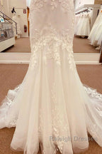 Lace Straps Backless Trumpet Long Wedding Dress