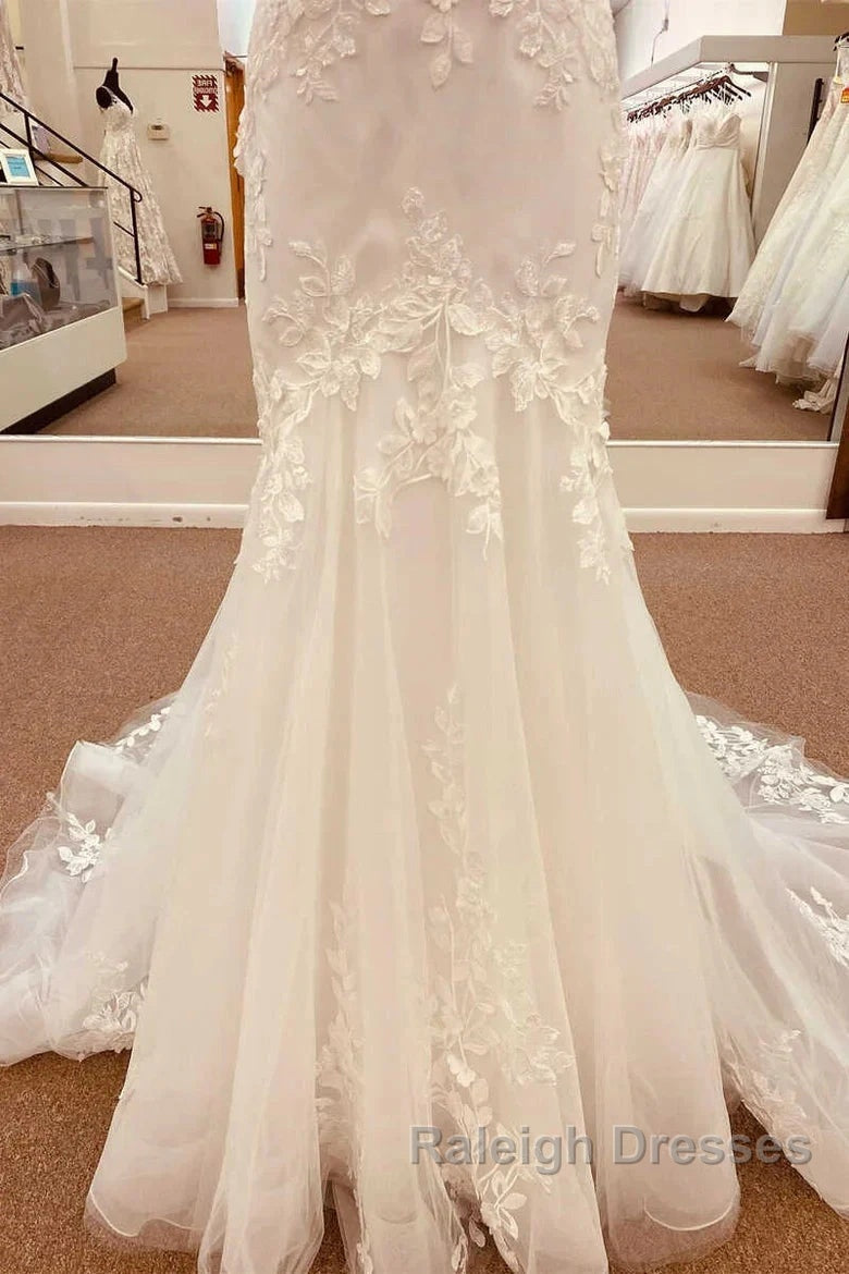Lace Straps Backless Trumpet Long Wedding Dresses