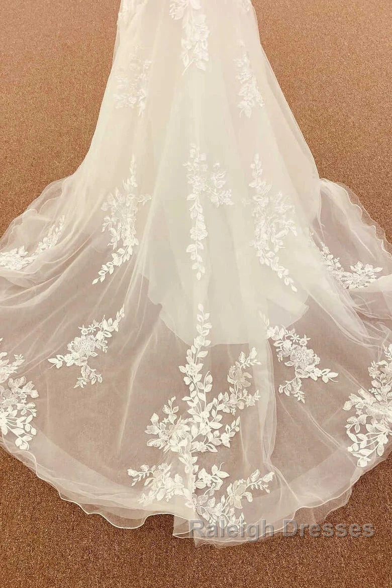 Lace Straps Backless Trumpet Long Wedding Dress