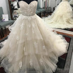 Lace Sweetheart Beaded Sashes Ruffles Tulle Ball Gowns Wedding Dresses